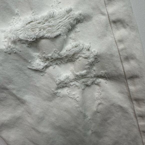 Jean Atelier Foldover High Waist Distressed Cream Denim Jeans - Picture 6 of 10